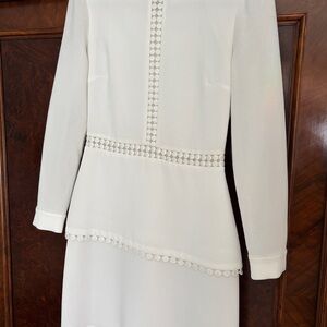 Club Monaco White Sheath Dress with Cuffed Long Sleeves